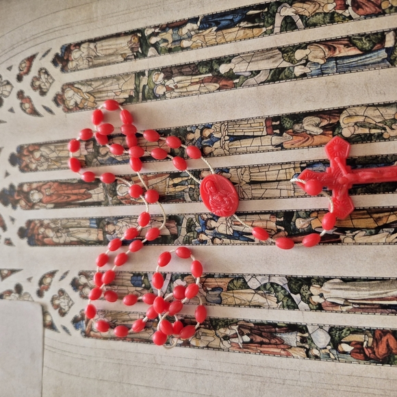 Red Rosary Beads with Cross - Picture 2 of 4